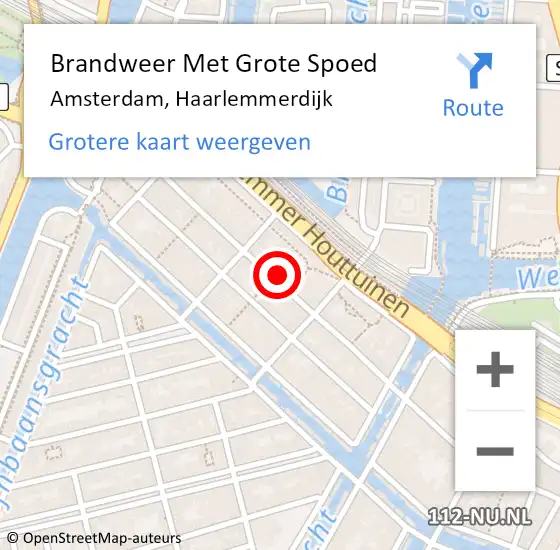Locatie op kaart van de 112 melding: Brandweer Met Grote Spoed Naar Amsterdam, Haarlemmerdijk op 15 juni 2024 12:13