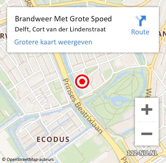 Locatie op kaart van de 112 melding: Brandweer Met Grote Spoed Naar Delft, Cort van der Lindenstraat op 15 juni 2024 12:22