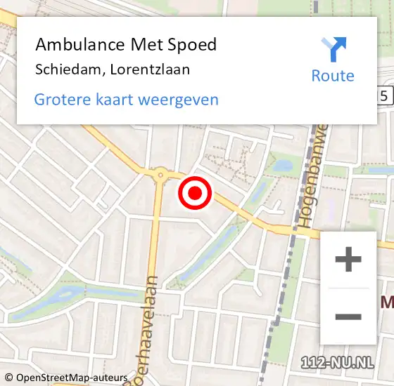 Locatie op kaart van de 112 melding: Ambulance Met Spoed Naar Schiedam, Lorentzlaan op 15 juni 2024 12:23