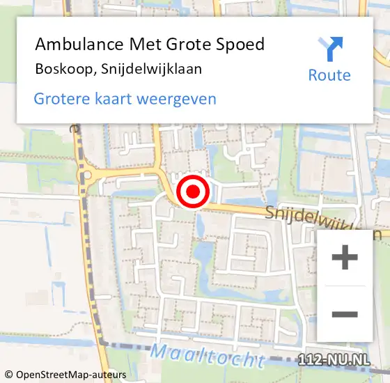 Locatie op kaart van de 112 melding: Ambulance Met Grote Spoed Naar Boskoop, Snijdelwijklaan op 15 juni 2024 12:26