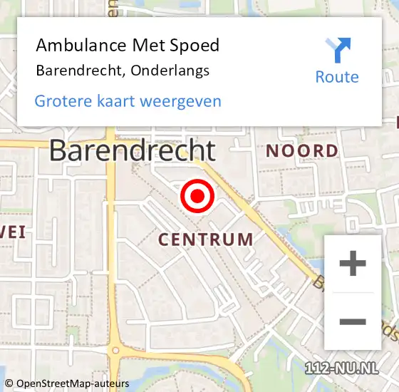 Locatie op kaart van de 112 melding: Ambulance Met Spoed Naar Barendrecht, Onderlangs op 15 juni 2024 13:01