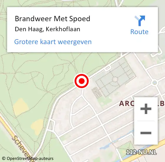 Locatie op kaart van de 112 melding: Brandweer Met Spoed Naar Den Haag, Kerkhoflaan op 15 juni 2024 13:17