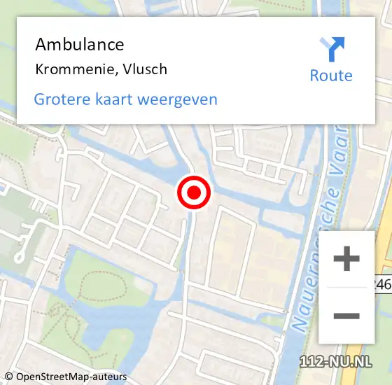 Locatie op kaart van de 112 melding: Ambulance Krommenie, Vlusch op 15 juni 2024 13:37