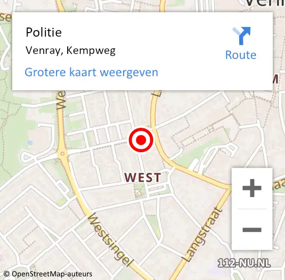 Locatie op kaart van de 112 melding: Politie Venray, Kempweg op 15 juni 2024 13:48