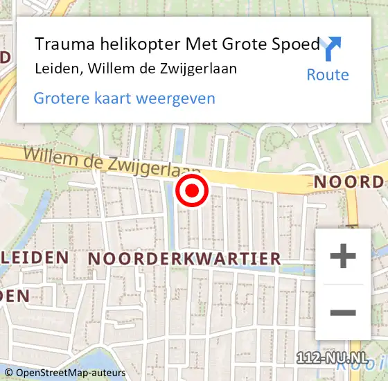 Locatie op kaart van de 112 melding: Trauma helikopter Met Grote Spoed Naar Leiden, Willem de Zwijgerlaan op 15 juni 2024 13:54