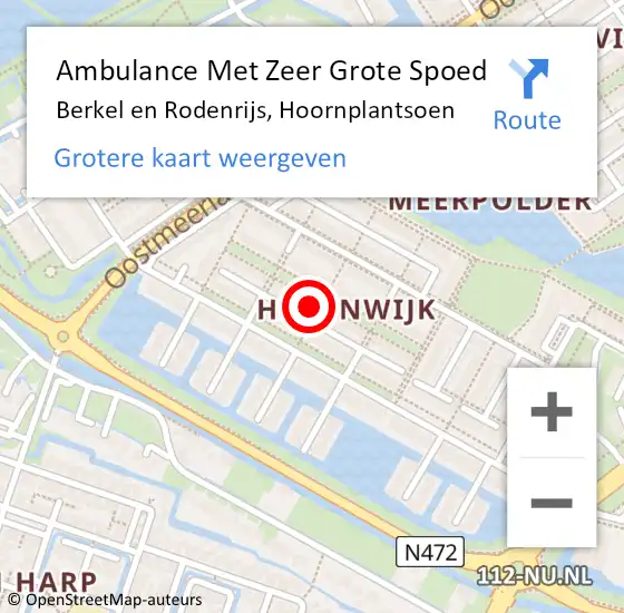 Locatie op kaart van de 112 melding: Ambulance Met Zeer Grote Spoed Naar Berkel en Rodenrijs, Hoornplantsoen op 15 juni 2024 14:12