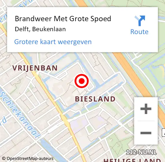 Locatie op kaart van de 112 melding: Brandweer Met Grote Spoed Naar Delft, Beukenlaan op 15 juni 2024 14:13