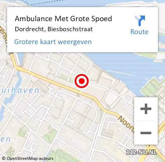 Locatie op kaart van de 112 melding: Ambulance Met Grote Spoed Naar Dordrecht, Biesboschstraat op 15 juni 2024 14:24