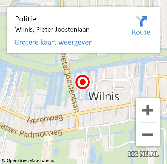 Locatie op kaart van de 112 melding: Politie Wilnis, Pieter Joostenlaan op 15 juni 2024 14:26