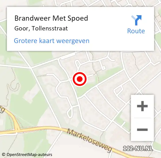 Locatie op kaart van de 112 melding: Brandweer Met Spoed Naar Goor, Tollensstraat op 15 juni 2024 14:34