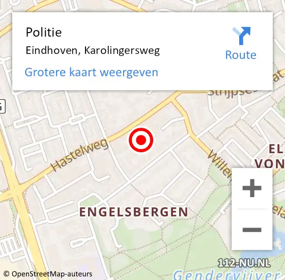 Locatie op kaart van de 112 melding: Politie Eindhoven, Karolingersweg op 15 juni 2024 14:46