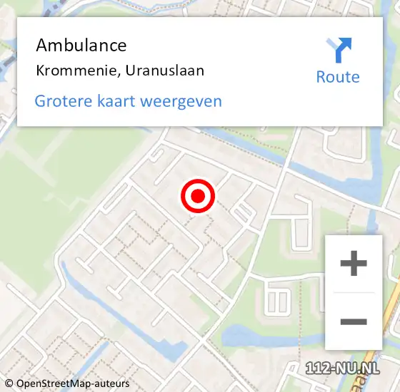 Locatie op kaart van de 112 melding: Ambulance Krommenie, Uranuslaan op 15 juni 2024 14:50