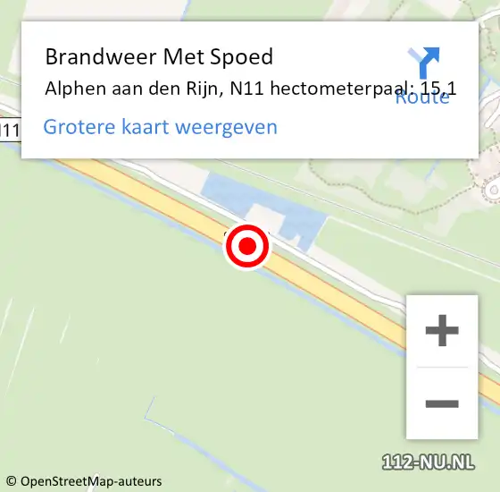 Locatie op kaart van de 112 melding: Brandweer Met Spoed Naar Alphen aan den Rijn, N11 hectometerpaal: 15,1 op 15 juni 2024 14:51