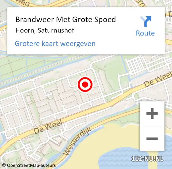 Locatie op kaart van de 112 melding: Brandweer Met Grote Spoed Naar Hoorn, Saturnushof op 15 juni 2024 14:53