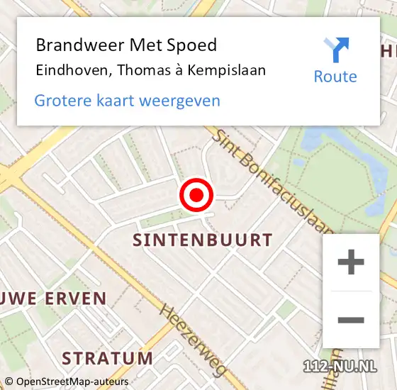 Locatie op kaart van de 112 melding: Brandweer Met Spoed Naar Eindhoven, Thomas à Kempislaan op 15 juni 2024 15:01