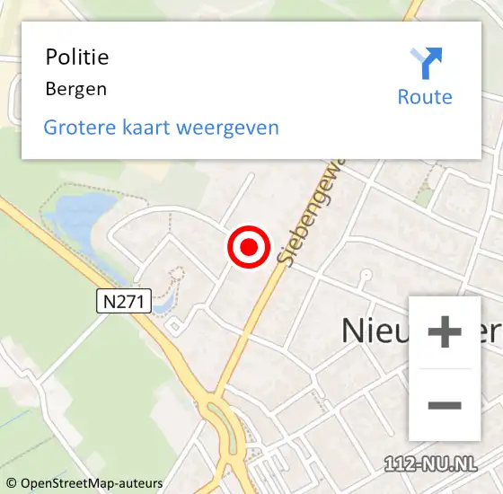 Locatie op kaart van de 112 melding: Politie Bergen op 15 juni 2024 15:02