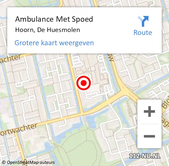 Locatie op kaart van de 112 melding: Ambulance Met Spoed Naar Hoorn, De Huesmolen op 15 juni 2024 15:15