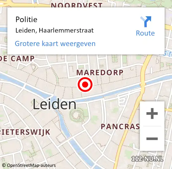 Locatie op kaart van de 112 melding: Politie Leiden, Haarlemmerstraat op 15 juni 2024 15:19