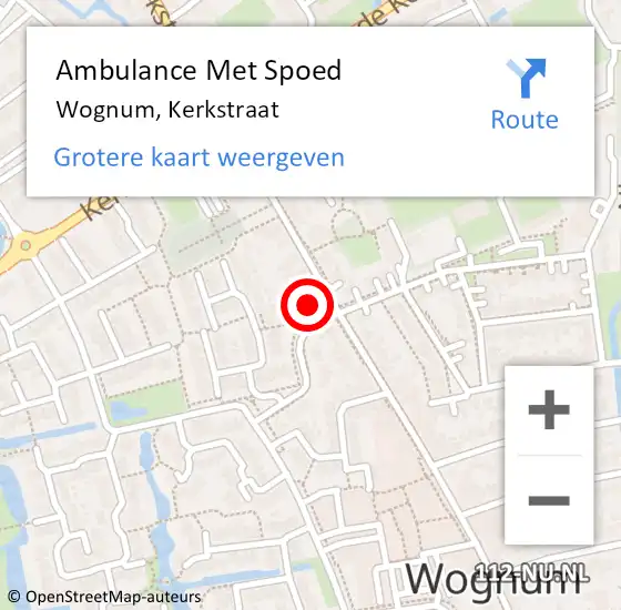 Locatie op kaart van de 112 melding: Ambulance Met Spoed Naar Wognum, Kerkstraat op 15 juni 2024 15:20