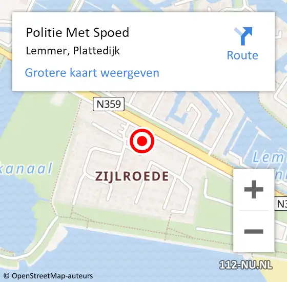 Locatie op kaart van de 112 melding: Politie Met Spoed Naar Lemmer, Plattedijk op 15 juni 2024 15:32