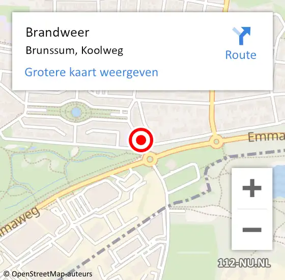 Locatie op kaart van de 112 melding: Brandweer Brunssum, Koolweg op 9 oktober 2014 15:11