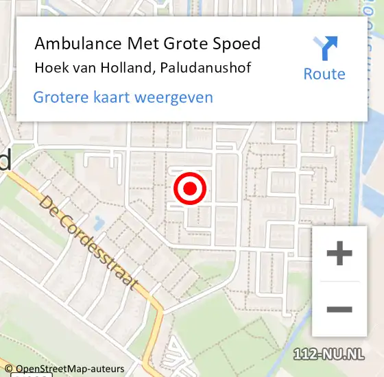 Locatie op kaart van de 112 melding: Ambulance Met Grote Spoed Naar Hoek van Holland, Paludanushof op 15 juni 2024 15:34