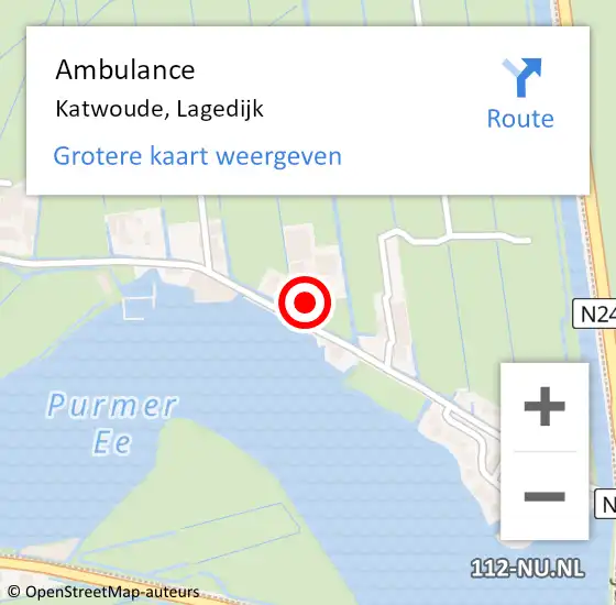 Locatie op kaart van de 112 melding: Ambulance Katwoude, Lagedijk op 15 juni 2024 15:37