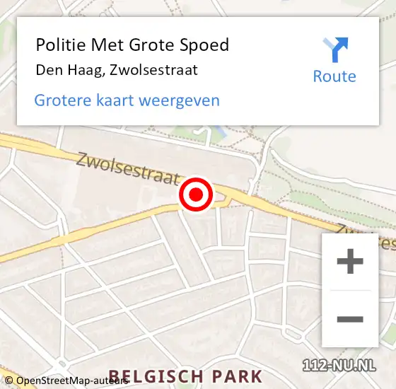 Locatie op kaart van de 112 melding: Politie Met Grote Spoed Naar Den Haag, Zwolsestraat op 15 juni 2024 15:51