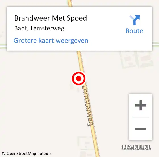 Locatie op kaart van de 112 melding: Brandweer Met Spoed Naar Bant, Lemsterweg op 15 juni 2024 15:52