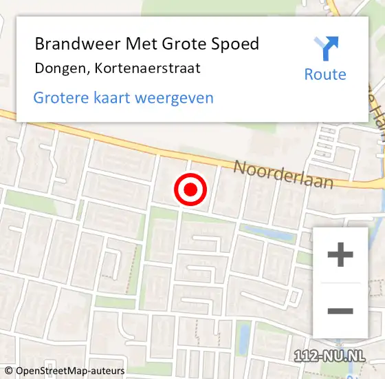 Locatie op kaart van de 112 melding: Brandweer Met Grote Spoed Naar Dongen, Kortenaerstraat op 15 juni 2024 15:58