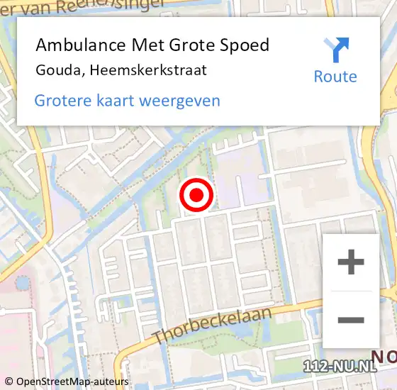 Locatie op kaart van de 112 melding: Ambulance Met Grote Spoed Naar Gouda, Heemskerkstraat op 15 juni 2024 16:00