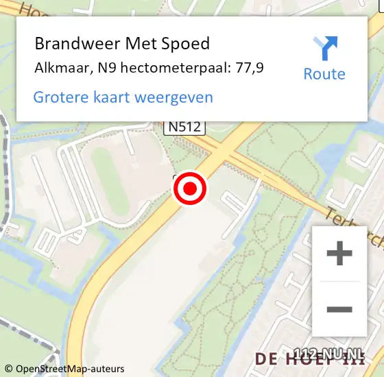 Locatie op kaart van de 112 melding: Brandweer Met Spoed Naar Alkmaar, N9 hectometerpaal: 77,9 op 15 juni 2024 16:11