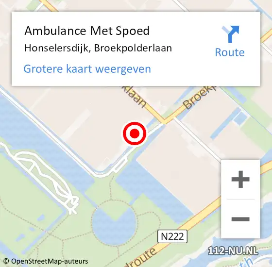 Locatie op kaart van de 112 melding: Ambulance Met Spoed Naar Honselersdijk, Broekpolderlaan op 15 juni 2024 16:18