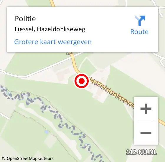 Locatie op kaart van de 112 melding: Politie Vlierden, Hazeldonkseweg op 15 juni 2024 16:21