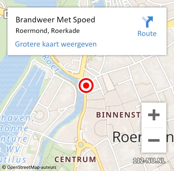 Locatie op kaart van de 112 melding: Brandweer Met Spoed Naar Roermond, Roerkade op 15 juni 2024 16:24