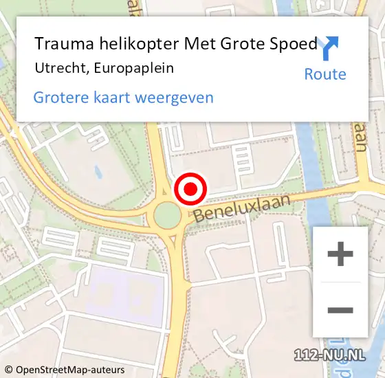 Locatie op kaart van de 112 melding: Trauma helikopter Met Grote Spoed Naar Utrecht, Europaplein op 15 juni 2024 16:35