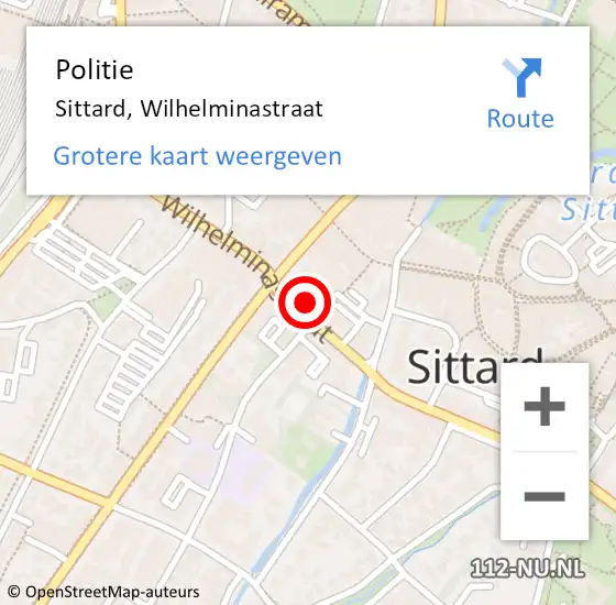 Locatie op kaart van de 112 melding: Politie Sittard, Wilhelminastraat op 15 juni 2024 16:41