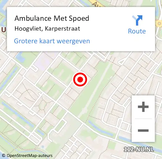 Locatie op kaart van de 112 melding: Ambulance Met Spoed Naar Hoogvliet, Karperstraat op 15 juni 2024 16:49