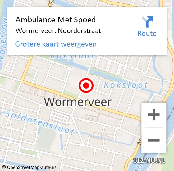 Locatie op kaart van de 112 melding: Ambulance Met Spoed Naar Wormerveer, Noorderstraat op 15 juni 2024 16:57