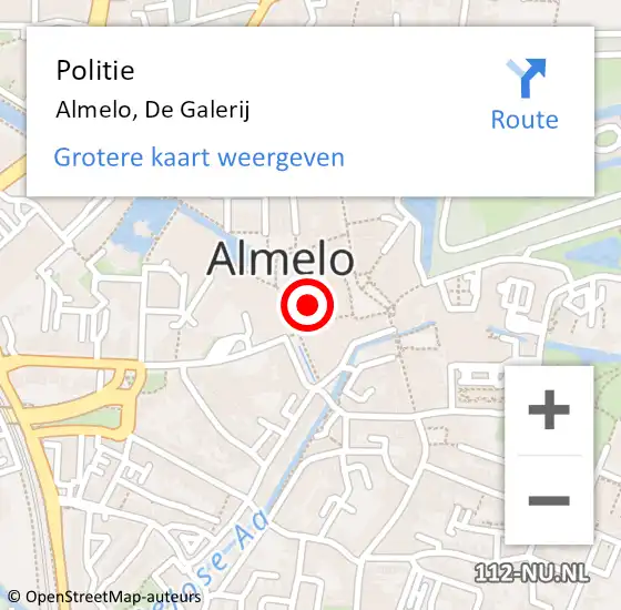 Locatie op kaart van de 112 melding: Politie Almelo, De Galerij op 15 juni 2024 16:59