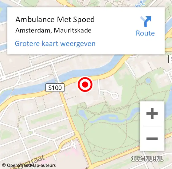 Locatie op kaart van de 112 melding: Ambulance Met Spoed Naar Amsterdam, Mauritskade op 15 juni 2024 17:00