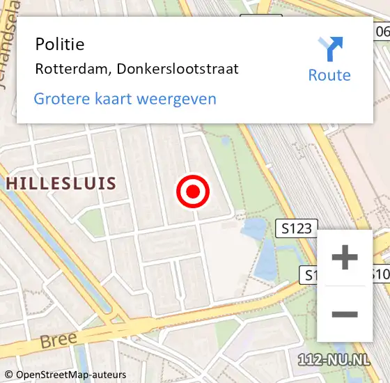 Locatie op kaart van de 112 melding: Politie Rotterdam, Donkerslootstraat op 15 juni 2024 17:07
