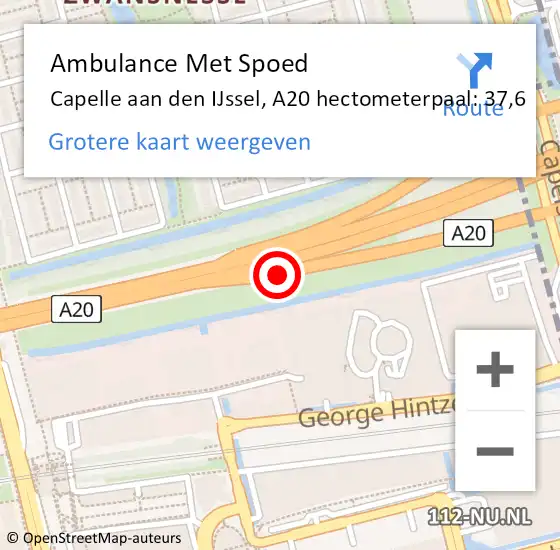 Locatie op kaart van de 112 melding: Ambulance Met Spoed Naar Capelle aan den IJssel, A20 hectometerpaal: 37,6 op 15 juni 2024 17:21