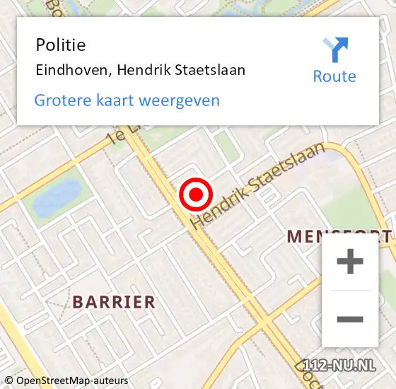 Locatie op kaart van de 112 melding: Politie Eindhoven, Hendrik Staetslaan op 15 juni 2024 17:26