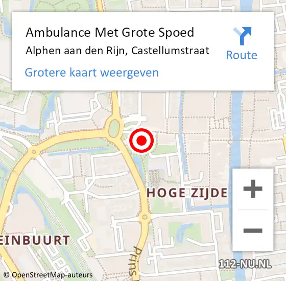 Locatie op kaart van de 112 melding: Ambulance Met Grote Spoed Naar Alphen aan den Rijn, Castellumstraat op 15 juni 2024 17:46