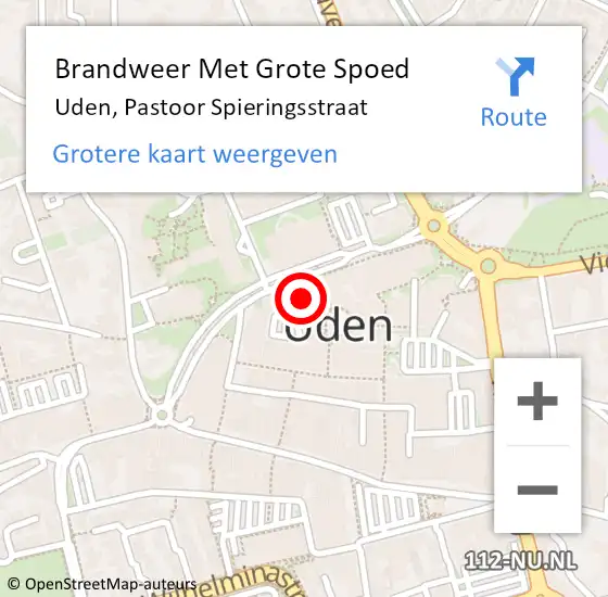 Locatie op kaart van de 112 melding: Brandweer Met Grote Spoed Naar Uden, Pastoor Spieringsstraat op 15 juni 2024 17:58