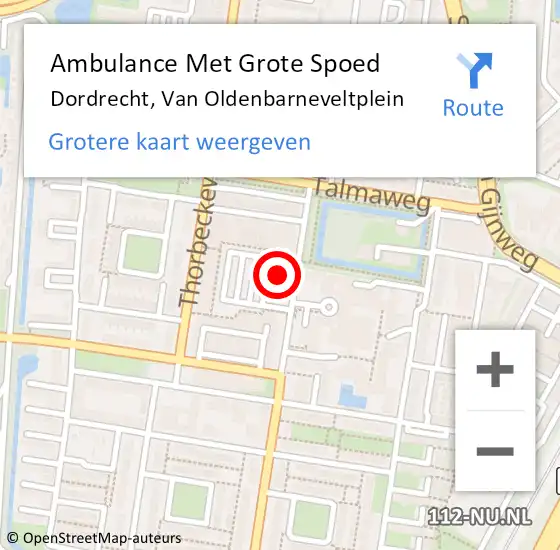 Locatie op kaart van de 112 melding: Ambulance Met Grote Spoed Naar Dordrecht, Van Oldenbarneveltplein op 15 juni 2024 18:17