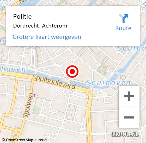 Locatie op kaart van de 112 melding: Politie Dordrecht, Achterom op 15 juni 2024 18:23