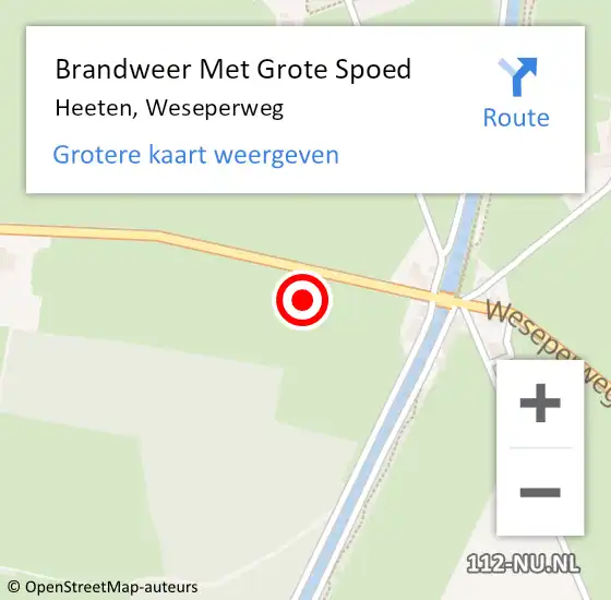 Locatie op kaart van de 112 melding: Brandweer Met Grote Spoed Naar Heeten, Weseperweg op 15 juni 2024 18:30