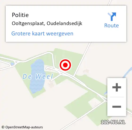 Locatie op kaart van de 112 melding: Politie Ooltgensplaat, Oudelandsedijk op 15 juni 2024 18:52